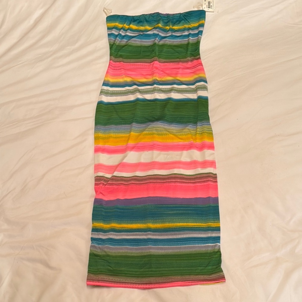 NWT - Colorful Striped neon strapless Dress